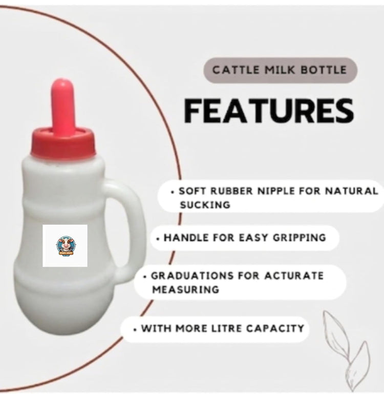 Calf Feeding Bottle 2.5L with Rubber Nipple and Handle | Heavy Duty Livestock Milk Feeder for Cow Buffalo Goat Sheep Dairy Farm Use, Pack of 2