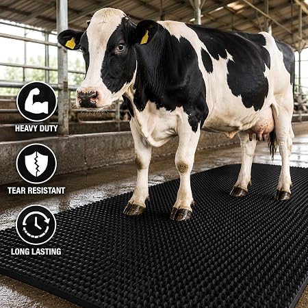 Cow Mat 8x5 Ft 30mm Thick EVA Rubber Flooring Mat for Dairy Farm, Anti Slip Waterproof Buffalo & Cattle Mat, Heavy Duty Livestock Bedding Sheet, Black