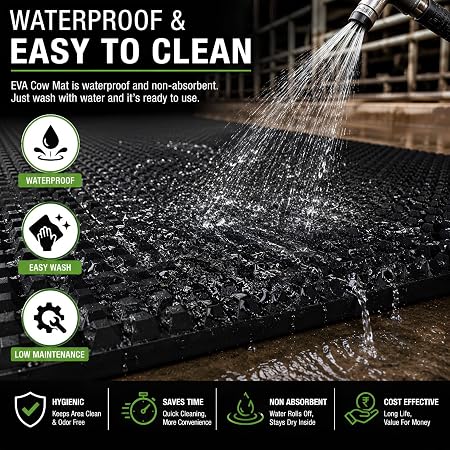 Cow Mat 8x5 Ft 30mm Thick EVA Rubber Flooring Mat for Dairy Farm, Anti Slip Waterproof Buffalo & Cattle Mat, Heavy Duty Livestock Bedding Sheet, Black