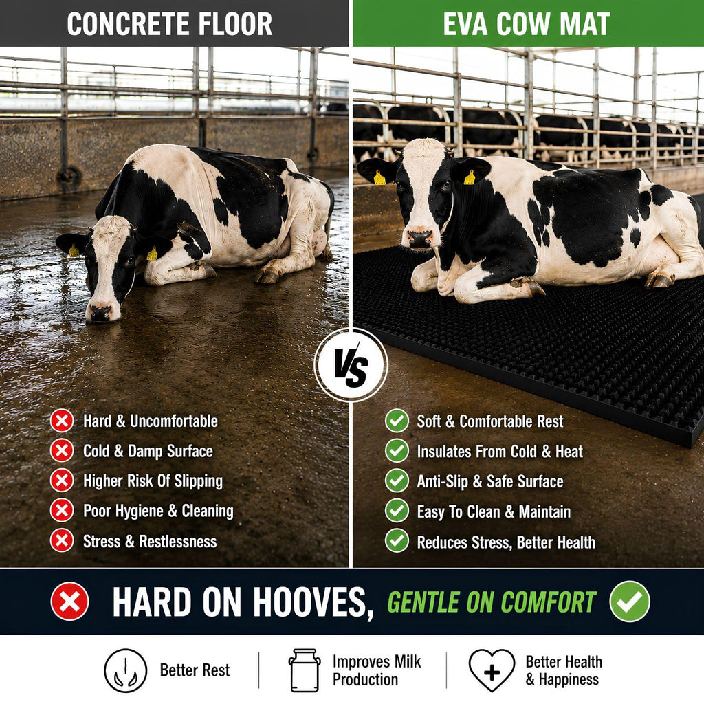 Cow Mat 8x5 Ft 30mm Thick EVA Rubber Flooring Mat for Dairy Farm, Anti Slip Waterproof Buffalo & Cattle Mat, Heavy Duty Livestock Bedding Sheet, Black