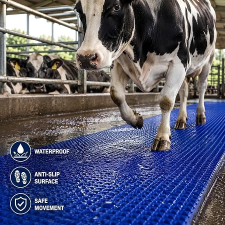 Cow Mat 8x5 Ft 30mm Thick EVA Rubber Flooring Mat for Dairy Farm, Anti Slip Waterproof Buffalo & Cattle Mat, Heavy Duty Livestock Bedding Sheet, Blue