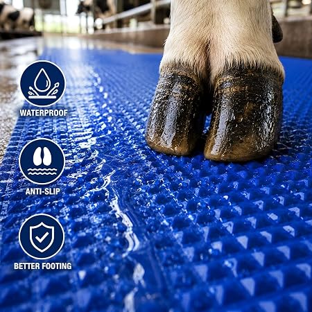 Cow Mat 8x5 Ft 30mm Thick EVA Rubber Flooring Mat for Dairy Farm, Anti Slip Waterproof Buffalo & Cattle Mat, Heavy Duty Livestock Bedding Sheet, Blue