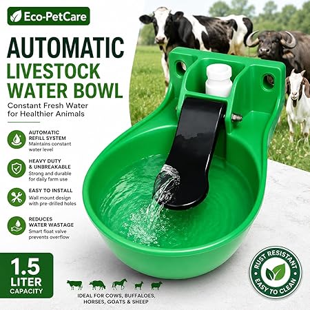 Automatic Cow Drinking Water Bowl 1.5L Auto Refill Livestock Water Dispenser for Buffalo, Cattle, Horses, Sheep & Goats Heavy Duty Farm Water Trough