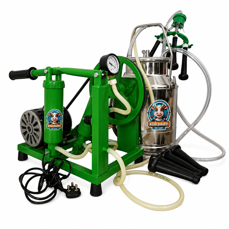 Eco Dairy Automatic Milking Machine with 0.5 HP Godrej Motor | Cow & Buffalo Milking Machine with Stainless Steel Milk Can