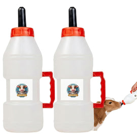 Calf Feeding Bottle 2.5L with Rubber Nipple and Handle | Heavy Duty Livestock Milk Feeder for Cow Buffalo Goat Sheep Dairy Farm Use, Pack of 2